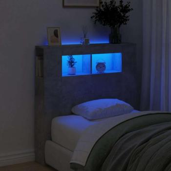 vidaXL betonszürke szerelt fa LED-es fejtámla 100x18,5x103,5 cm kép