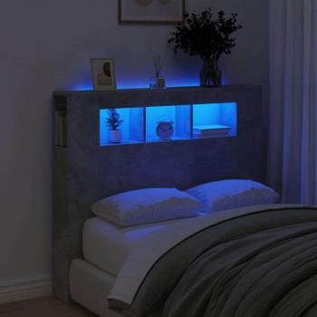 vidaXL betonszürke szerelt fa LED-es fejtámla 120x18,5x103,5 cm kép