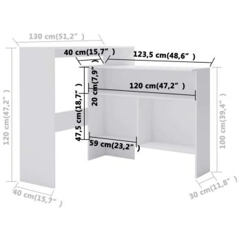 vidaXL fehér bárasztal 2 asztallappal 130 x 40 x 120 cm kép