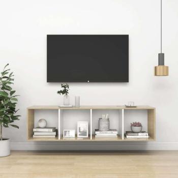 vidaXL fehér és tölgyszínű forgácslap fali TV-szekrény 37x37x142,5 cm kép