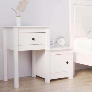 vidaXL fehér tömör fenyőfa éjjeliszekrény 79,5 x 38 x 65,5 cm kép