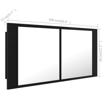 vidaXL fekete akril LED-es fürdőszobaszekrény tükörrel 100x12x45 cm kép