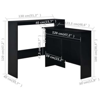 vidaXL fekete bárasztal 2 asztallappal 130 x 40 x 120 cm kép