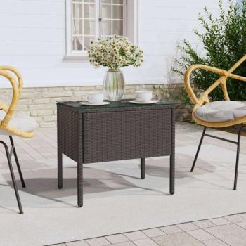 vidaXL fekete polyrattan és edzett üveg kisasztal 53 x 37 x 48 cm kép