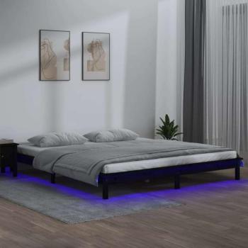 vidaXL fekete tömör fa ágykeret LED-világítással 200 x 200 cm kép