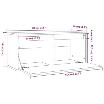 vidaXL fekete tömör fenyőfa faliszekrény 80 x 30 x 35 cm kép