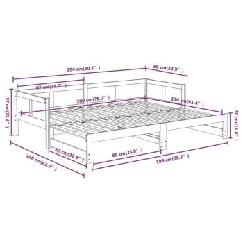 vidaXL fekete tömör fenyőfa kihúzható kanapéágy 2x(80x200) cm kép