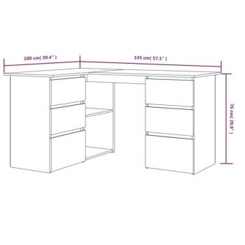 vidaXL füstös tölgy színű szerelt fa sarokíróasztal 145 x 100 x 76 cm kép