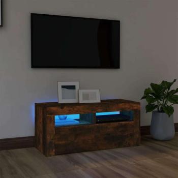 vidaXL füstös tölgyszínű TV-szekrény LED-világítással 90 x 35 x 40 cm kép