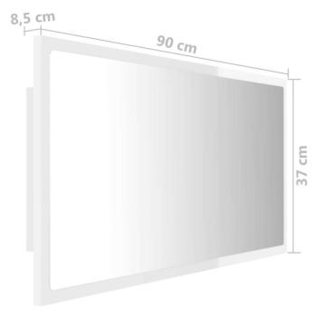 vidaXL magasfényű fehér akril LED-es fürdőszobatükör 90x8,5x37 cm kép