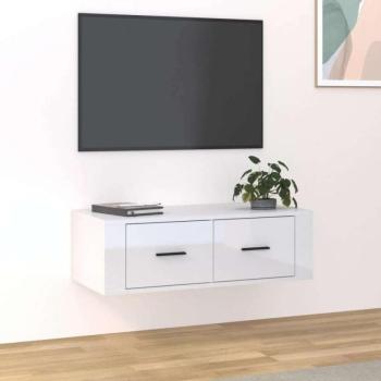 vidaXL magasfényű fehér szerelt fa függő TV-szekrény 80 x 36 x 25 cm kép