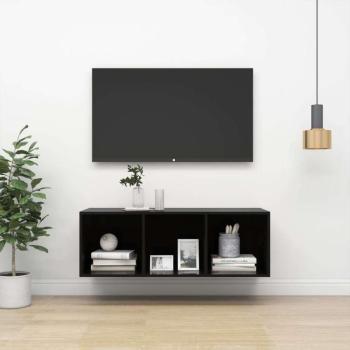 vidaXL magasfényű fekete forgácslap fali TV-szekrény 37 x 37 x 107 cm kép