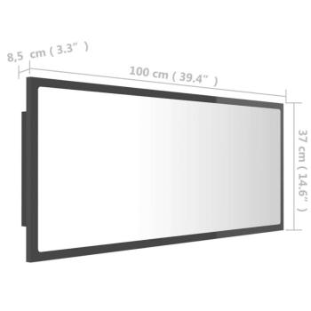 vidaXL magasfényű szürke akril LED-es fürdőszobatükör 100x8,5x37 cm kép