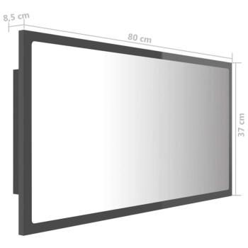 vidaXL magasfényű szürke akril LED-es fürdőszobatükör 80x8,5x37 cm kép