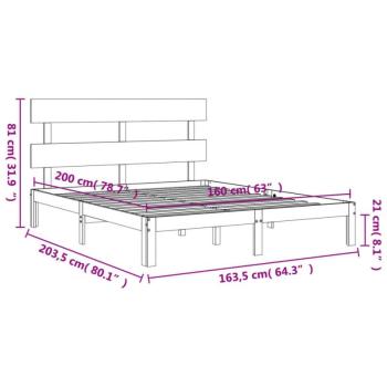 vidaXL mézbarna tömör fa ágykeret fejtámlával 160 x 200 cm kép