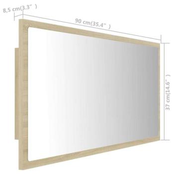 vidaXL sonoma-tölgy akril LED-es fürdőszobai tükör 90x8,5x37 cm kép