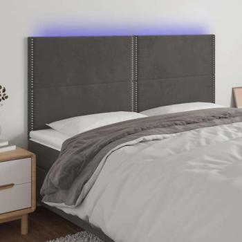 vidaXL sötétszürke bársony LED-es fejtámla 160x5x118/128 cm kép