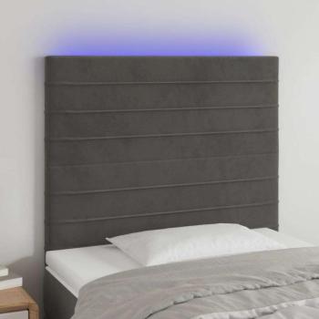 vidaXL sötétszürke bársony LED-es fejtámla 90x5x118/128 cm kép