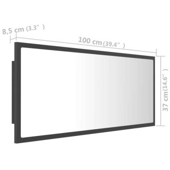 vidaXL szürke akril LED-es fürdőszobai tükör 100x8,5x37 cm kép