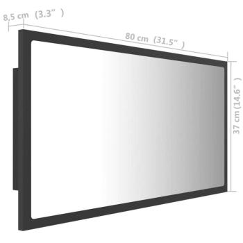 vidaXL szürke akril LED-es fürdőszobai tükör 80x8,5x37 cm kép