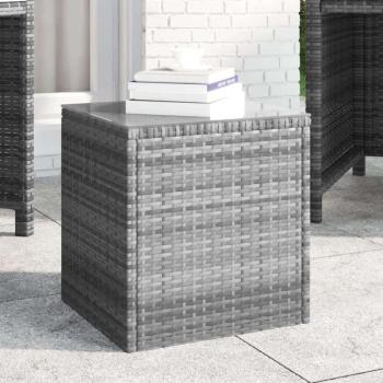 vidaXL szürke polyrattan és edzett üveg kisasztal 40 x 37 x 40,5 cm kép