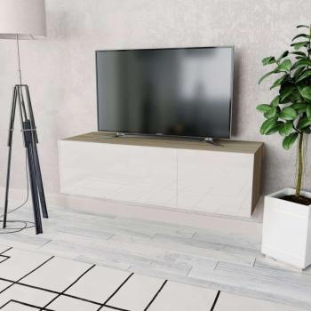 vidaXL tölgyfa/fehér magasfényű furnér TV szekrény 120 x 40 x 34 cm kép