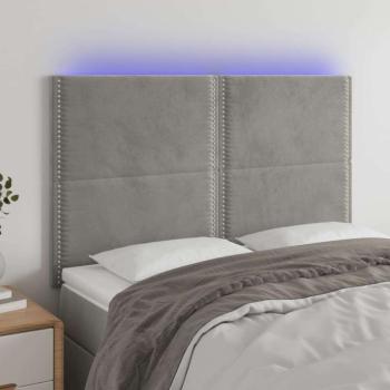 vidaXL világosszürke bársony LED-es fejtámla 144x5x118/128 cm kép