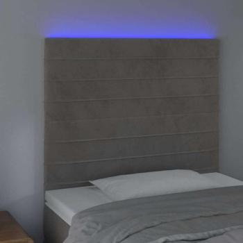 Világosszürke bársony LED-es fejtámla 100x5x118/128 cm kép