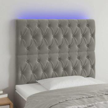 Világosszürke bársony LED-es fejtámla 100x7x118/128 cm kép