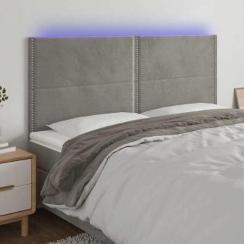 Világosszürke bársony LED-es fejtámla 160x5x118/128 cm kép