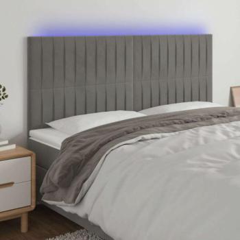 Világosszürke bársony LED-es fejtámla 180x5x118/128 cm kép