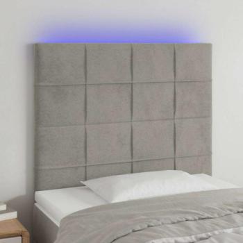 Világosszürke bársony LED-es fejtámla 90x5x118/128 cm kép