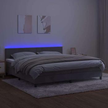 Világosszürke bársony rugós és LED-es ágy matraccal 200x200 cm kép