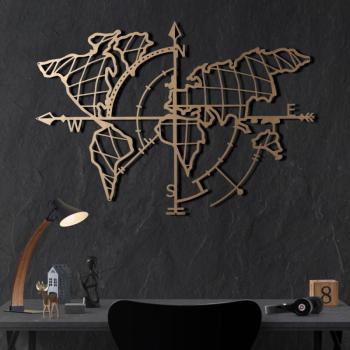 World Map Compass Gold Fali fém dekoráció 95x65 Arany kép