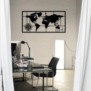 World Map Metal Decor 7 Fali fém dekoráció 121x60 Fekete kép