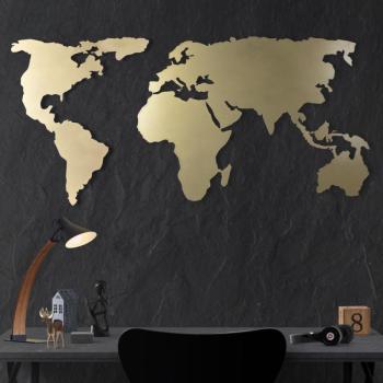 World Map Silhouette - Gold Fali fém dekoráció 120x60 Arany kép